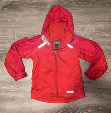 LL Bean Kids Size 8 Nylon Rain Coat Green Blue Jacket Hooded Pockets
