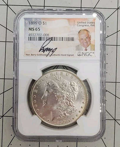 NGC 1899-O MS-65 Morgan Dollar Signed By Barry Goldwater