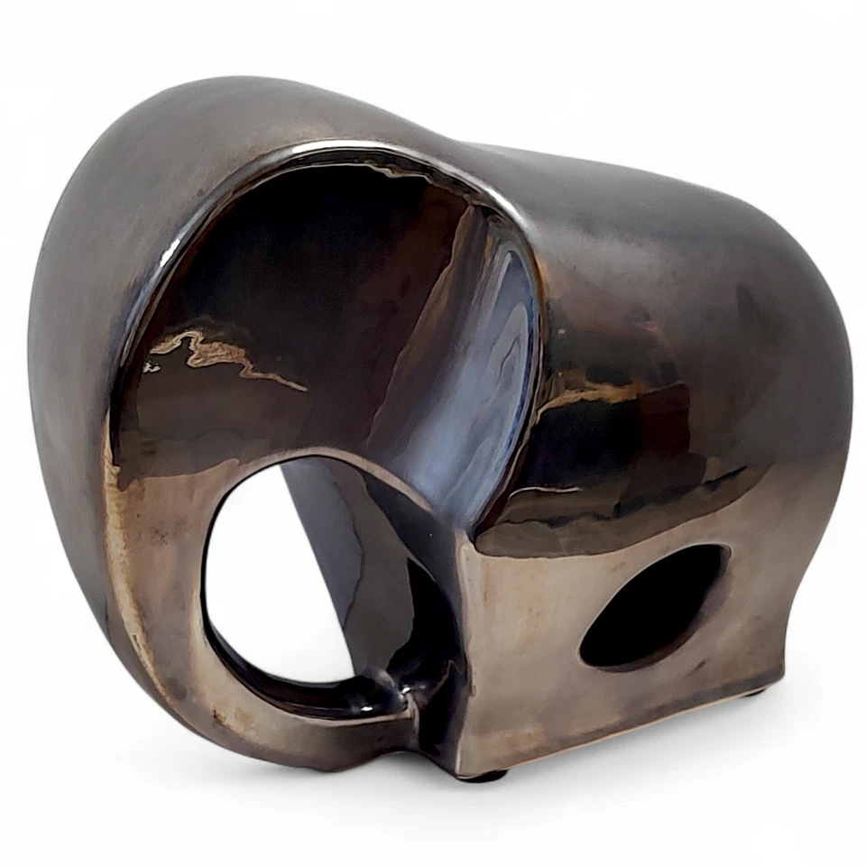 Bronze Metallic Minimalist Modernist Ceramic Elephant Figure 10"x 9"x 5" - Image 3 of 4