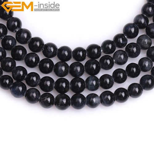 15" Blue Tiger Eye Round Beads - Natural Gemstone Big Hole Jewellery Making Uk - Picture 10 of 25