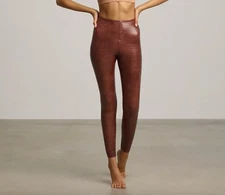 Commando Large L Faux Vegan Leather Brown Croc Animal Print Leggings Slimming