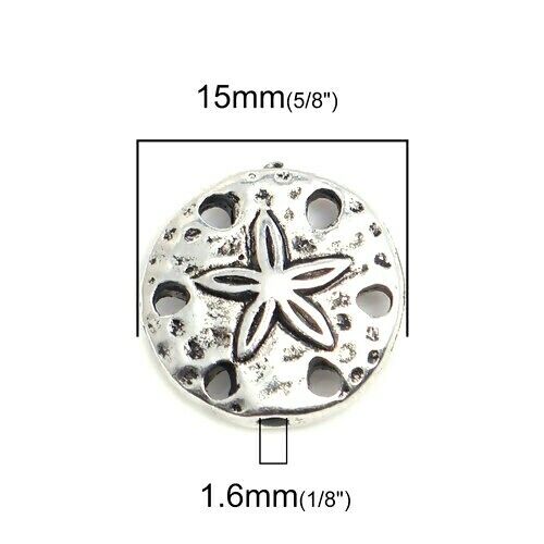 10 Sand Dollar Perlen Antik Tibetisches Silber Muschel Doppelseitig Münze Zwischenring - Bild 5 von 5