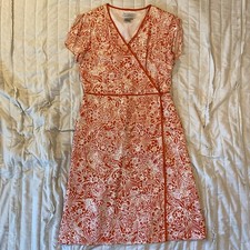 Adrianna Papell Dress Womens 8 Orange Paisley Floral A-Line Wrap Split Sleeve