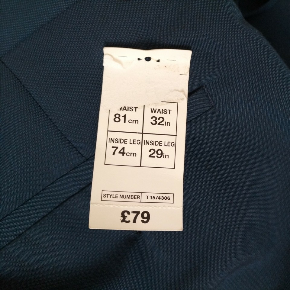 BNWT M&S Men's Size 32 Waist 29 Leg Blue Tailored Suit Trousers RRP £79