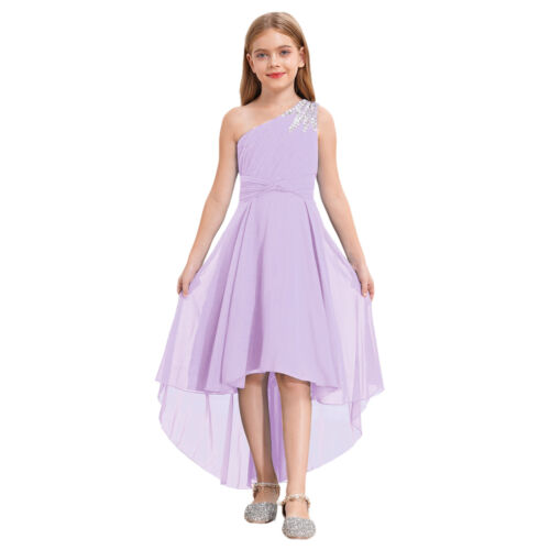 Niños Niñas Vestido Formal Noche Brillante Vestido de Baile Dobladillo Alto-Bajo Solero Fiesta - Imagen 68 de 79