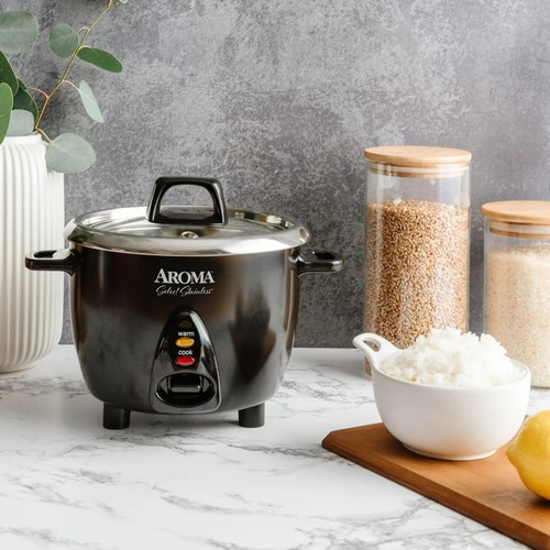 Aroma Select Stainless 6-Cup Electric Rice Cooker, Black - Picture 2 of 9