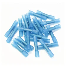 25 Wire Butt Crimp Connector Heat Shrink Blue 22-18 awg gauge GA Terminal Radio