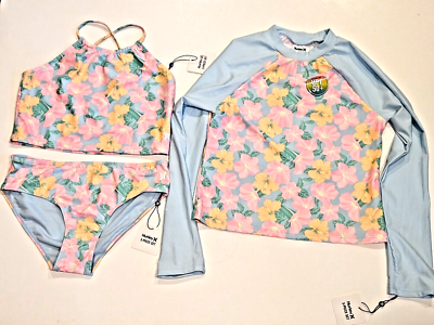 Hurley Rashguard Fille 2 Pièces – Maillot Bain Anti-UV UPF50+ Imprimé Floral, Bas Réversible, Protection Solaire Enfant