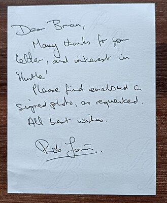 Rob Jarvis ''Hustle'' ''Dr Who'' ''River City'' Hand Signed Letter AFTAL COA