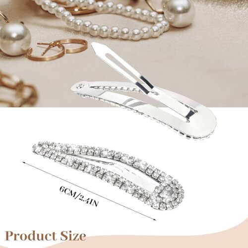2.4 Inch Rhinestone Hair Clips, 6PCS Hair Clips Snap Barrettes 2.4 in Silver - Foto 2 di 6