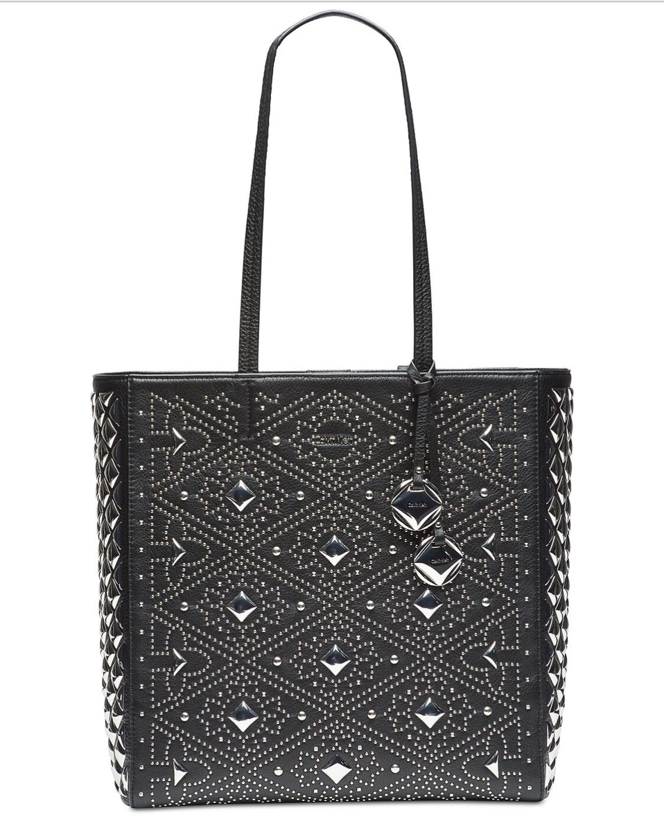 Calvin Klein North South Tote large embellishment Black Silver leather
