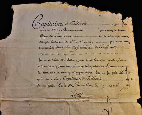 LOUIS XV AUTOGRAPH - MARINE COAST GUARD CAPTAINCY OF ST MARTIN DE BREHAL - 1759 - Picture 4 of 12