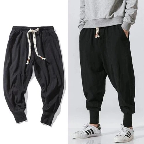 Men Baggy Harem Pants Japanese Mens Crotch Wide Leg Pants Casual Loose Trousers - Picture 2 of 18