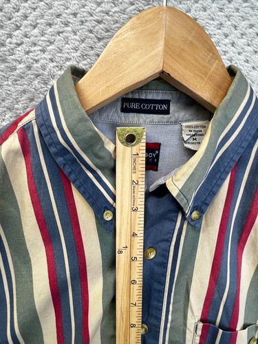 Camicia uomo vintage Bugle Boy a righe vintage sbiadita classica taglia Med abbottonata Y2K - Foto 5 di 20