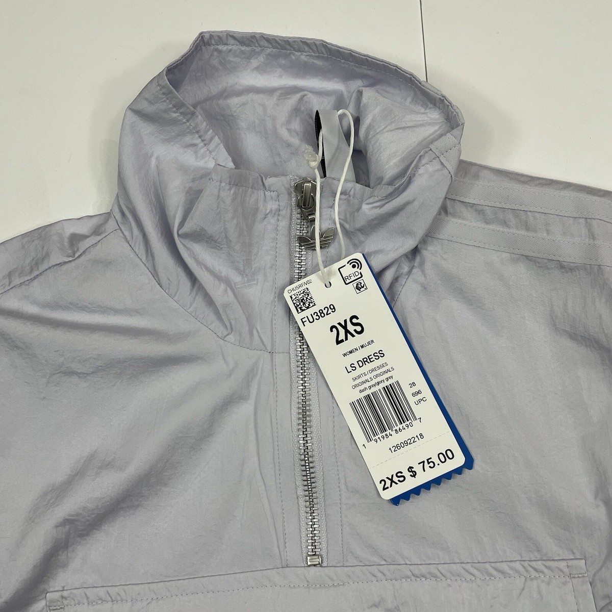 ☆Adidas☆Originals Exclusives Dress Grey $75 Womens Size 2XS Adidas Long Sleeve Windbreaker 1/4 Zip