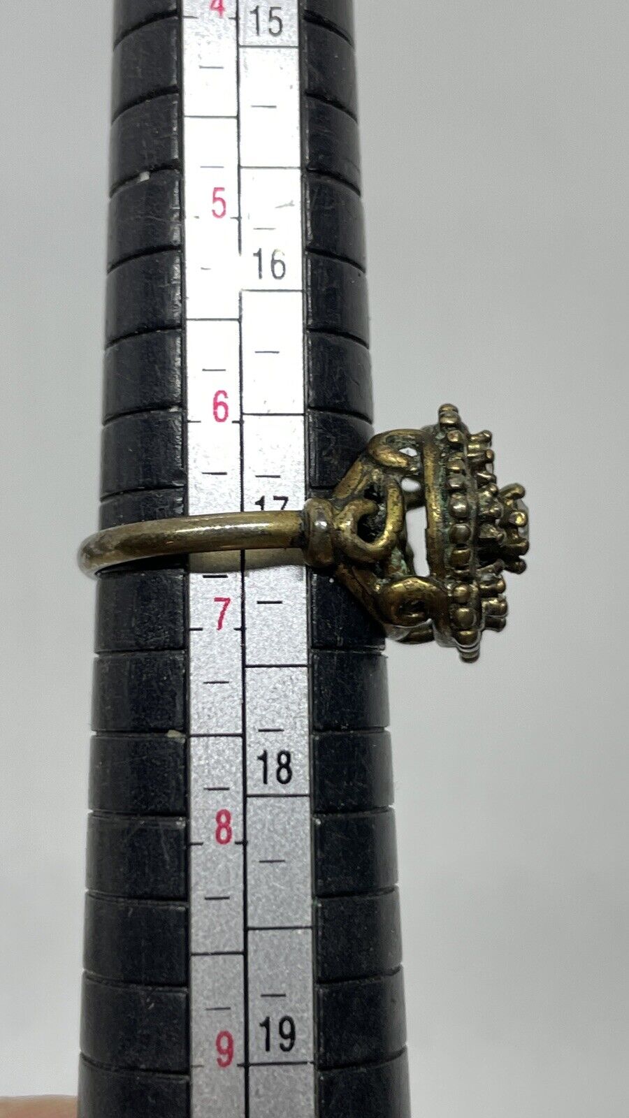 Vintage Gold Gilt Brass Crystal Stone Ring Size 6… - image 2