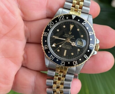 ROLEX GMT Ref. 1675 18k GOLD & STAINLESS STEEL NIPLE DIAL VINTAGE 1979 MEN WATCH
