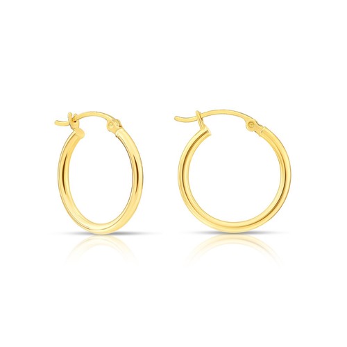 14K Real Solid Gold Shiny Polished Round Hoop Earrings 2.5mm Tube Hoops All Size - Picture 11 of 17