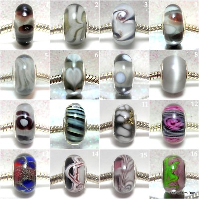 'SMOKEY HUES' - 1 x graue Muster/Linien/Blumen Murano Glas europäische Charm-Perle