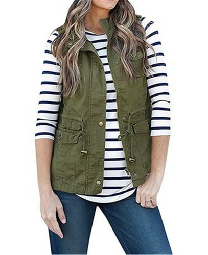Olive Green Cargo Utility Safari Vest 