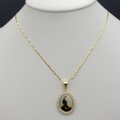 14K Gold Plated Saint Jude Image Pendant & Chain Necklace San Judas Oro ...
