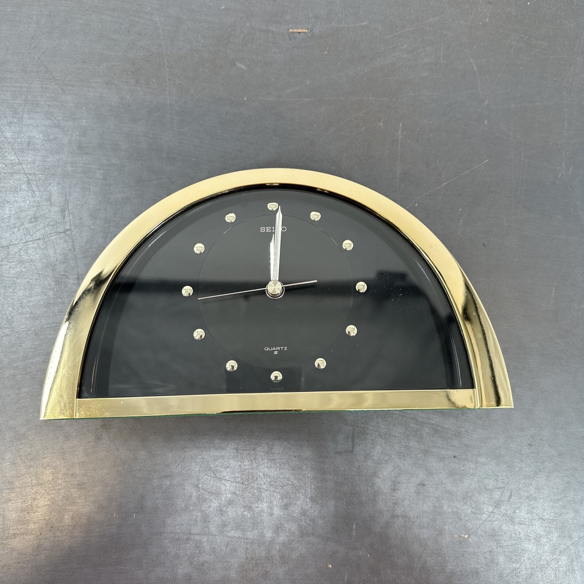 Vintage Seiko QQZ137G Half Moon Gold Black Mantle Clock Tested