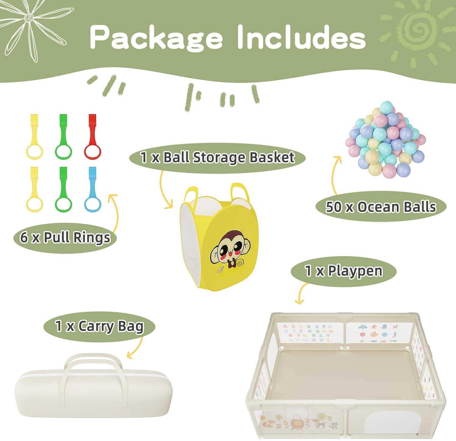 Baby Playpen 200 X 160 Cm, ExtraLarge NonSlip Playpens with Patterns