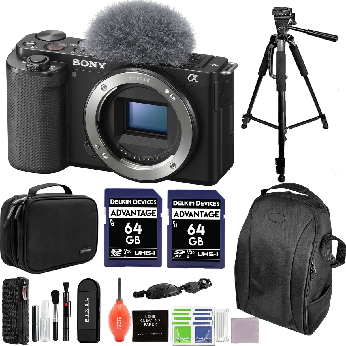 Sony Alpha ZV-E10 Mirrorless Camera (Black) Bundle with Advanced