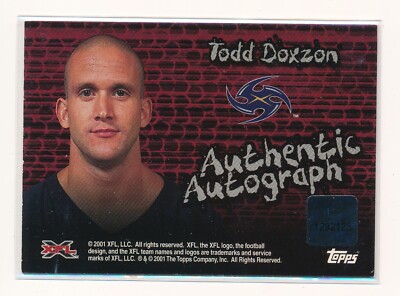 TODD DOXZON 2001 TOPPS XFL ENDZONE AUTOGRAPH RC AUTO *LOS ANGELES