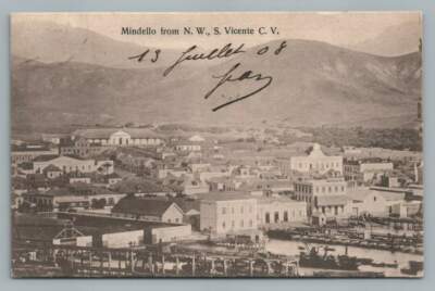 Mindello Cabo Verde~Sao Vicente Antique Postcard~Stamp Overprint to France 1906