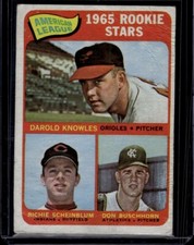 1965 Topps #577 AL 1965 Rookie Stars (Knowles/Scheinblum/Buschhorn) Trading Card