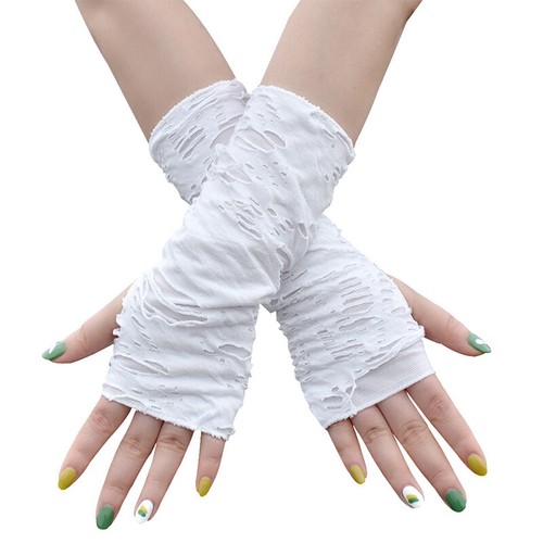 Halloween Broken Slit Long Gloves Black Ripped Holes Cosplay Fingerless Gloves - Picture 11 of 11