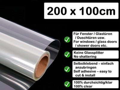 Sicherheitsfolie 200 x 100cm Fenster Einbruchschutz / Glas-Splitterschutz Folie