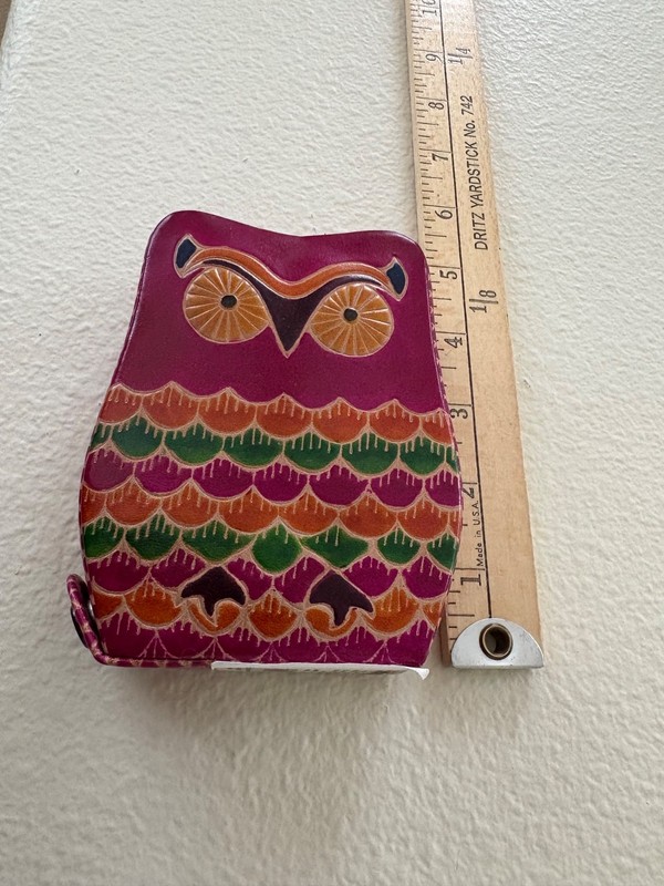 Leather Red Owl Shaped Hand/Painted Tooled Money Coin Piggy Bank-NWT now $6.95!!