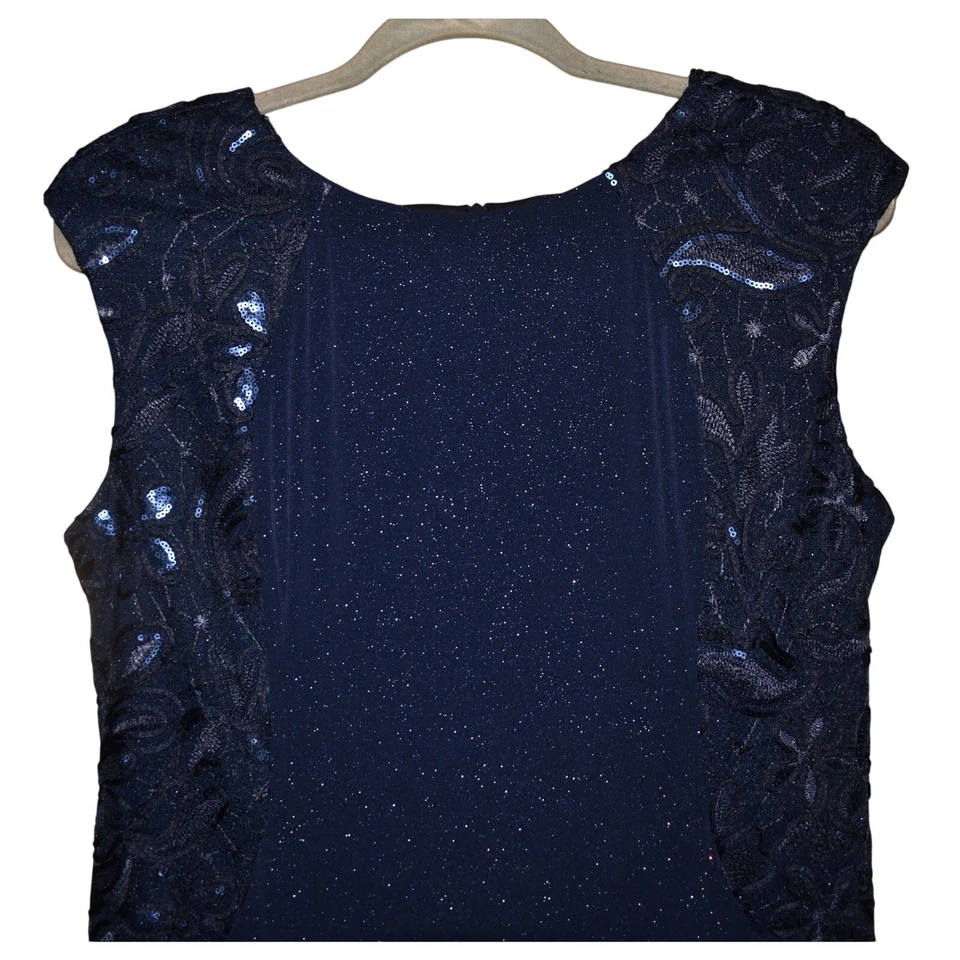 ALEX EVENINGS $299 Navy Sparkle Sequin Lace Sleeveless Long Gown 12P - Image 3 of 4