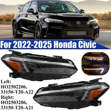 Pair For 2022-2025 Honda Civic Full LED Black Headlights Assembly Left & Right