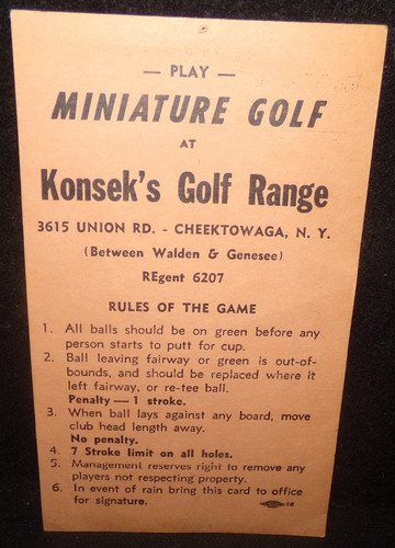 Miniature Golf Scorecard, Konsek's,  Cheektowaga NY, Free Shipping