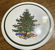 Vintage Cuthbertson Christmas Tree 6" Round Tea Tile Trivet England EVC