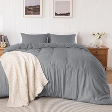 Grey Super Soft Duvet Cover Queen Size, 3 Pcs Prewashed Microfiber Cotton-Lik...