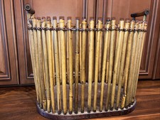 Rare Large Bamboo Basket Wood Greek Key Trim Bottom Asian