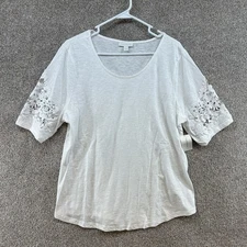 NWT Charter Club Women's Top Size Large White Floral Sleeve Pullover