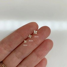 Stud Earrings Gold Crystal Flower Small Tiny Dainty Elegant Floral Women Gift UK