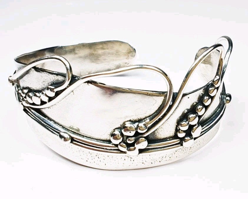Carrie Groves Sterling Silver Wide Artisan Cuff Bracelet • 1.25" • Modern Design View 6