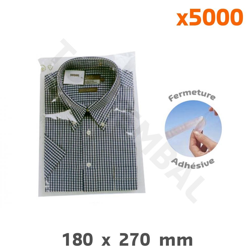 Sachet plastique PP 180x270mm 40µ emballage adhésif transparent pour magasin lot de 5000