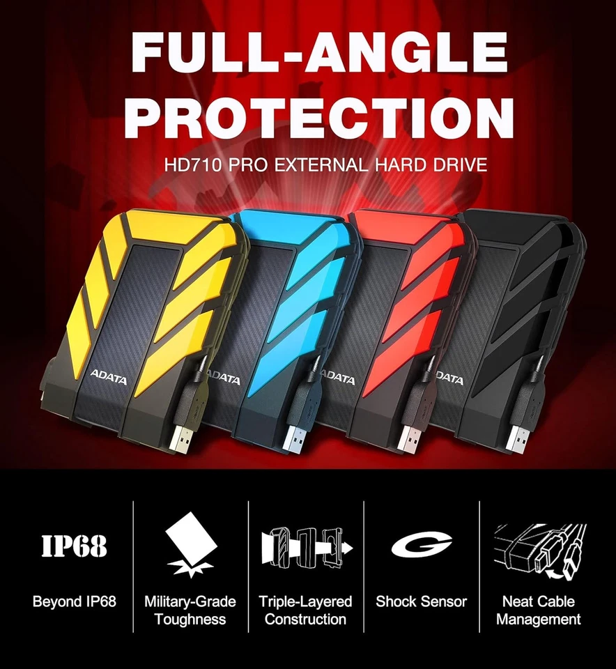 ADATA HD710 Pro 4TB USB 3.1 IP68 Waterproof/Shockproof/Dustproof Ruggedized Exte - Image 3 of 4