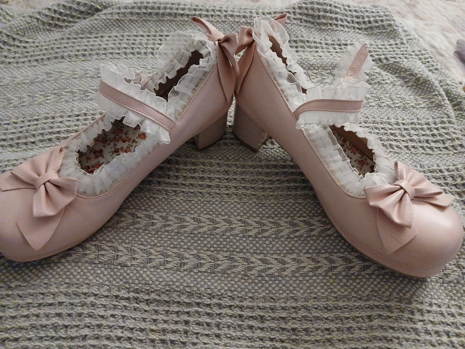 Mujer Tacón Bloque Lolita Mary Janes Princesa Niña Moño Fiesta Zapatos Talla 11 Foto 2 de 4