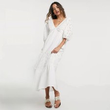 Asos Broderie Tiered Maxi Dress Sz 2 
