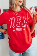 USA American Flag Print Crewneck T Shirt