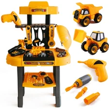 Toddler Workbench and Tool Set w/ 2 Take Apart Trucks - 2 in Construction Toy