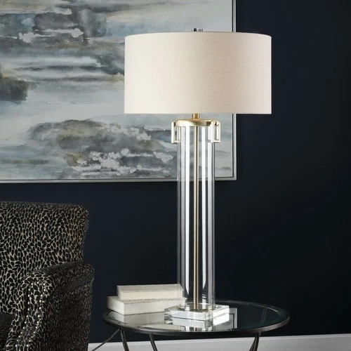 UTTERMOST 27731 MONETTE CLEAR ACRYLIC CYLINDER TABLE LAMP THICK CRYSTAL FOOT - Picture 2 of 3
